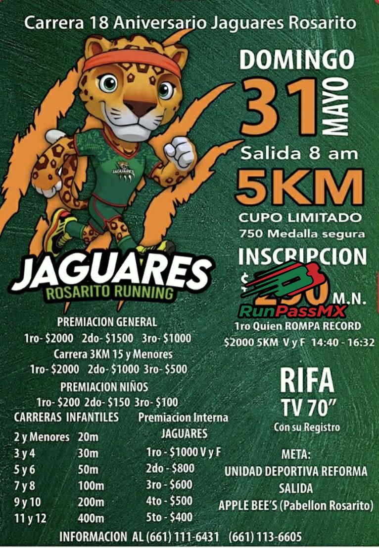 Carrera del 18° Aniversario Club Jaguares de Rosarito